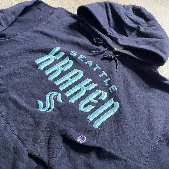 Seattle Kraken Champion Mens NHL Blue Spellout Long Sleeve Pullover Hoodie XL - Picture 2 of 5